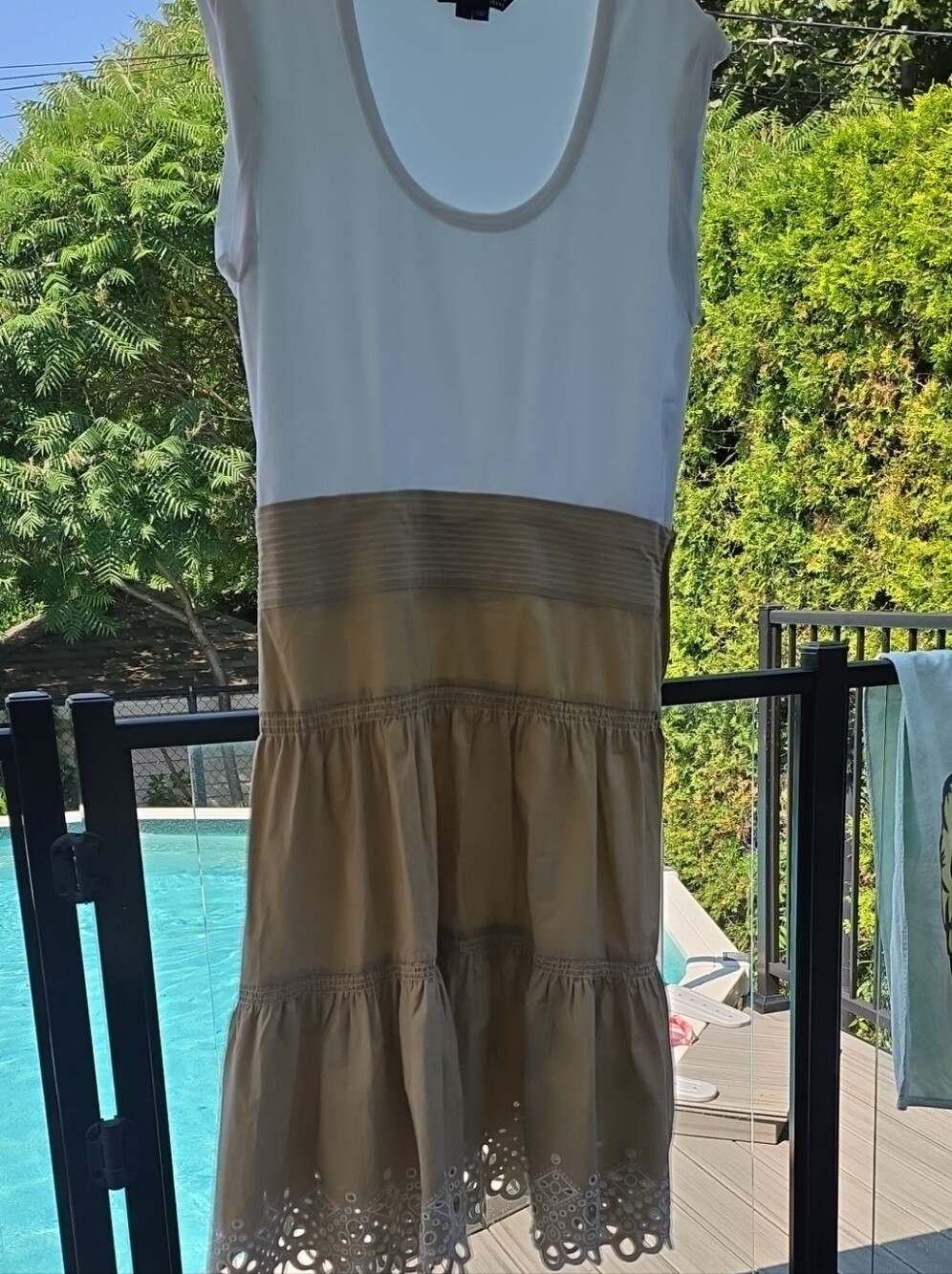 Veronica Beard White and Tan Tiered Midi Dress